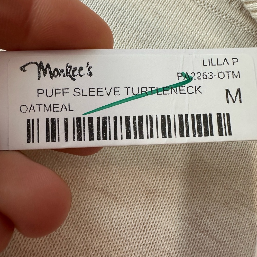 Lilla P Women’s Puff Sleeve Turtleneck Oatmeal NWT (Size M) - Picture 6 of 10